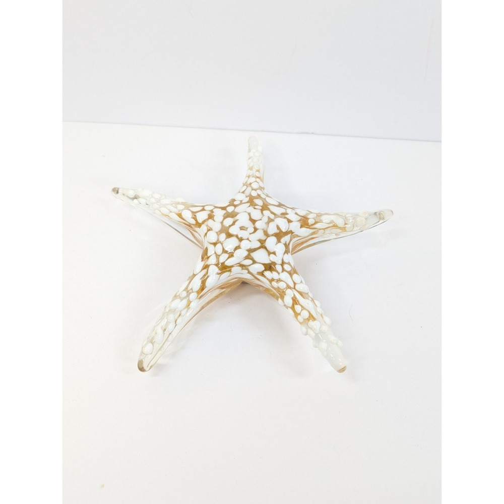 Beautiful Vintage Hand Blown ART GLASS Speckled Amber Starfish Paper Weight